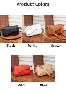 Collage of five minimalist crossbody bags in black, white, brown, red, and khaki colors