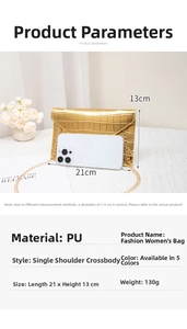 Detailed size specifications of the gold stone pattern envelope bag with metal chain strap