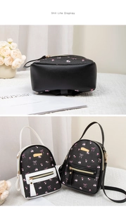 Detail view of mini floral backpack base and comparison of two stylish color variants