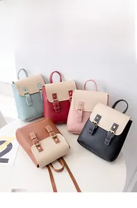 Detailed collection of contrast color mini backpacks in five vibrant PU leather options