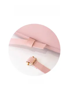 Detail of pink PU leather backpack with detachable and adjustable shoulder straps