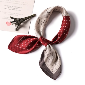 Ethnic paisley scarf in burgundy and grey patchwork silk texture with French style