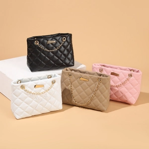 Women Quilted Shoulder Bag PU Leather Underarm Handbag With Gold Chain Strap Elegant Square Crossbody Purse For Ladies