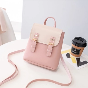 Mini Backpack Crossbody Bag Women PU Leather Color Block Magnetic Flap Double Buckles Fashion Small Shoulder Handbag