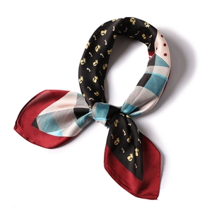 Ethnic paisley square scarf with cat and fishbone pattern in contrasting colors