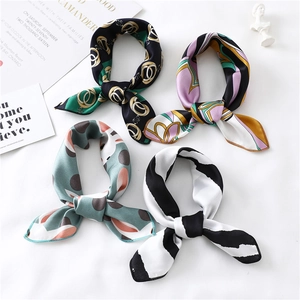 Women Fashion Satin Scarf Small Square Neck Scarf Printed Hair Band Bag Wrap Office Commute Accessory Smooth 50cmx50cm