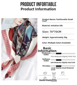 Dettaglio ravvicinato di un foulard in finta seta 70x70cm con stampa vintage