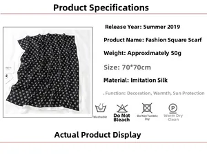 Detailed chart showing 70x70cm dimensions and silk texture of monogram scarf