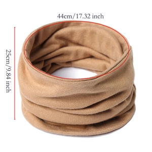 Winter knitted neck warmer in khaki with dimensions of 44x25cm on white background