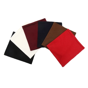 Detailed flat lay of knitted neck warmers in six colors showing fabric texture