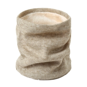 Close-up of winter neck warmer featuring ribbed knit texture and soft plush lining