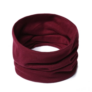 Winter knitted wine red neck warmer with elastic ribbed texture for windproof thermal protection
