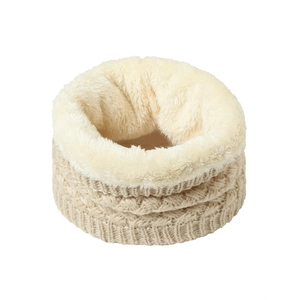 Cache-col d'hiver tricoté pour femme avec doublure polaire et motif torsadé en beige
