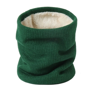 Knit neck warmer in dark green with warm sherpa fleece lining and ribbed texture