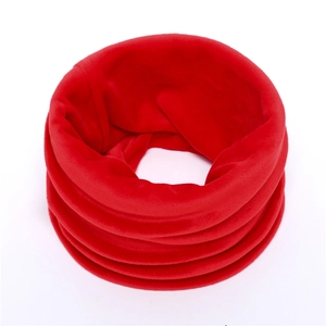 Detailed texture of warm red velvet neck warmer with soft thermal fleece material