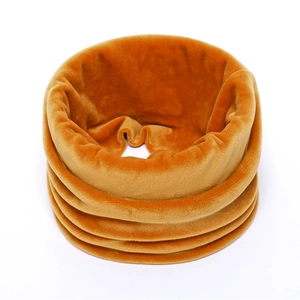 Close-up of ginger yellow velvet neck warmer showing soft texture and thick thermal fleece
