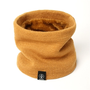 Warm winter knit neck warmer in mustard yellow with thick thermal fleece lining