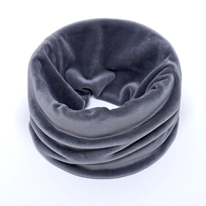 Detailed view of the soft velvet texture and thick lining of the dark grey winter neck warmer