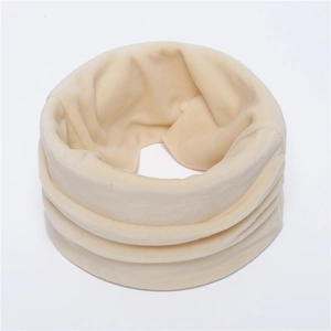 Close-up of beige velvet snood showing soft fabric texture and thick thermal material