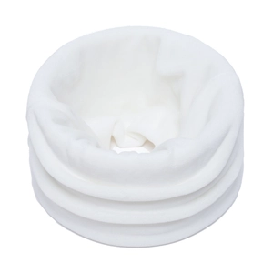 Close-up of soft white fleece neck warmer texture showing warm and windproof material
