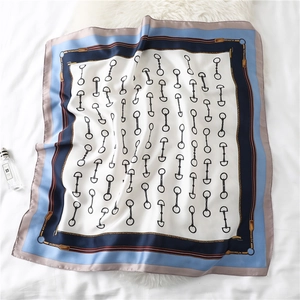 70cm elegant square silk scarf featuring classic equestrian horse-bit and chain patterns