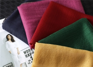 Detail of silk wool scarves showing delicate beadwork and rich multi-color fabric texture