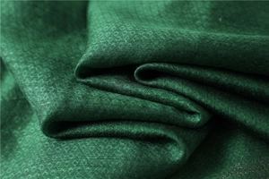 Close-up of dark green silk wool scarf showing delicate diamond weave texture and sheen