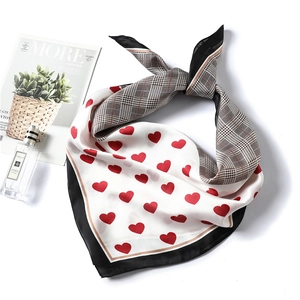 Square Scarf Imitation Satin Satin Heart Print Houndstooth Plaid Elegant Korean Style Versatile Neck Bandana For Women