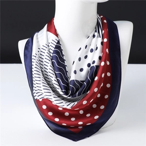 Elegant Faux Satin Square Scarf Geometric Polka Dot Striped Patchwork Satin Neck Scarf For Women Professional Style