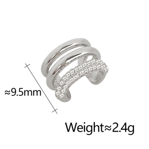 Detail view of multi-layer zircon ear cuff with 9.5mm width and 2.4g weight specifications