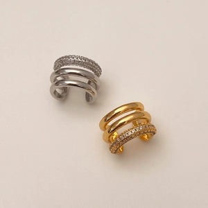 Minimalist multi-layer zircon ear cuffs in gold and silver finish for non-pierced ears