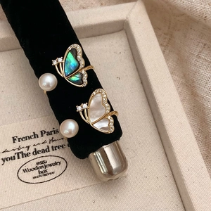 Butterfly Ring With Freshwater Pearl Mother Of Pearl Shell Alloy Zircon Elegant Open Adjustable Jewelry For Women