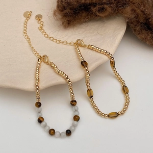 Tiger eye and gold beaded bracelets with Maillard style retro Chinese aesthetic