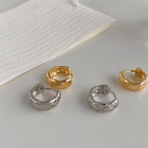 Quilted Pattern Geometric Hoop Earrings Minimalist Copper Luxury Style Fashion Jewelry For Women