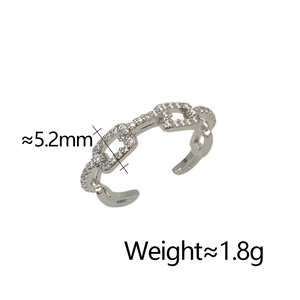 Detail view of 5.2mm wide silver chain ring with cubic zirconia micro-pave setting