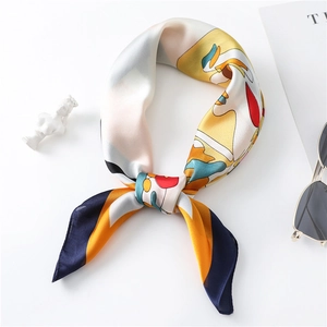 70cm elegant silk square scarf with colorful abstract art patterns for women styling