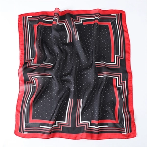Polka dot silk square scarf in red black and white with satin finish for women