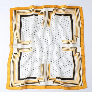 Polka dot silk square scarf in yellow and black, minimalist 70x70cm fashion accessory