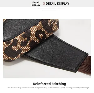 Close-up of reinforced stitching on leopard print waist bag strap for enhanced durability
