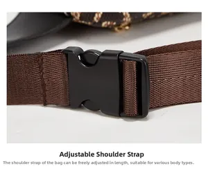 Detail of adjustable nylon strap with black plastic quick-release buckle for sports waist bag