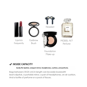 Internal layout of small straw shoulder bag showing space for makeup and phone