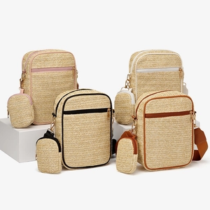 Borsa A Tracolla In Paglia Intrecciata Con Mini Portamonete Rotondo Stile Spiaggia Vacanza Per Donna