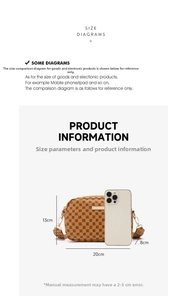 Comparación detallada de tamaño del bolso bandolera vintage con referencia de móvil