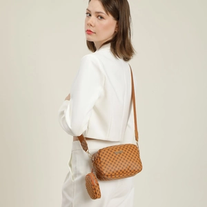 Vintage pattern shoulder bag set for women with adjustable leather strap and mini pouch