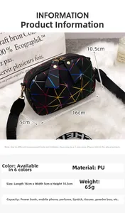 Detailed view of patterned crossbody bag with dimensions 16x5x10.5cm and wide strap