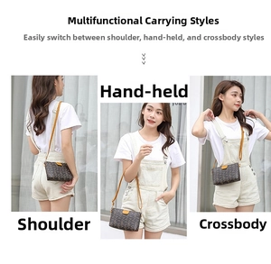 Three-way carry modes of a monogram small square bag showing shoulder and crossbody styles