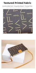 Macro shot of brown monogram leather texture and gold-tone zipper on crossbody bag