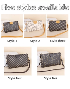 Collection of small crossbody bags with letter prints and geometric patterns in various tones