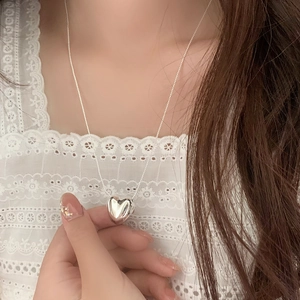Heart Pendant Necklace Minimalist Copper Silver Plated Snake Chain Polished Mirror Hip Hop Jewelry For Women