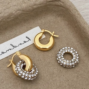 Französische Vintage-Goldohrringe mit glänzenden Zirkonia-Anhängern im geometrischen Design